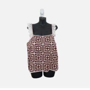 Marine Layer Size XL Cora Crochet Tank Top Ruffle Sleeve Brown Button Back NEW